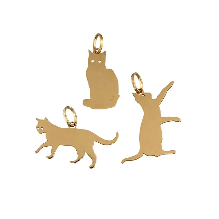 Charm Necklaces 14K Yellow Gold Playing Cat Silhouette Charm Croghans
