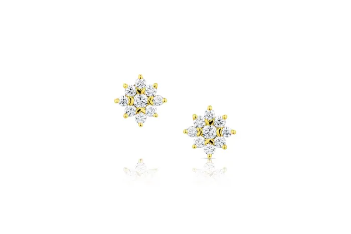 CJ Charles Jewelers Earrings Yellow Gold Flower Diamond Stud Earrings