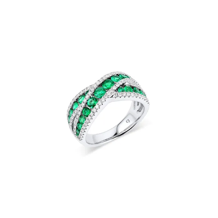 CJ Charles Jewelers Rings 18kt White Gold 097ctw Emerald and 047ctw Diamond Overlap Ring CJ Charles Jewelers Rings 18kt White Gold 097ctw Emerald and 047ctw Diamond Overlap Ring