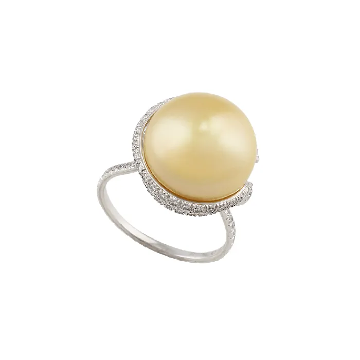 CJ Charles Jewelers Rings Platinum Diamond 14mm Gold Pearl Ring
