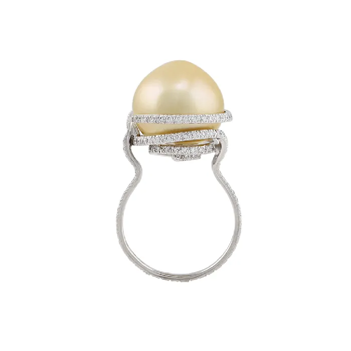 CJ Charles Jewelers Rings Platinum Diamond 14mm Gold Pearl Ring CJ Charles Jewelers Rings Platinum Diamond 14mm Gold Pearl Ring