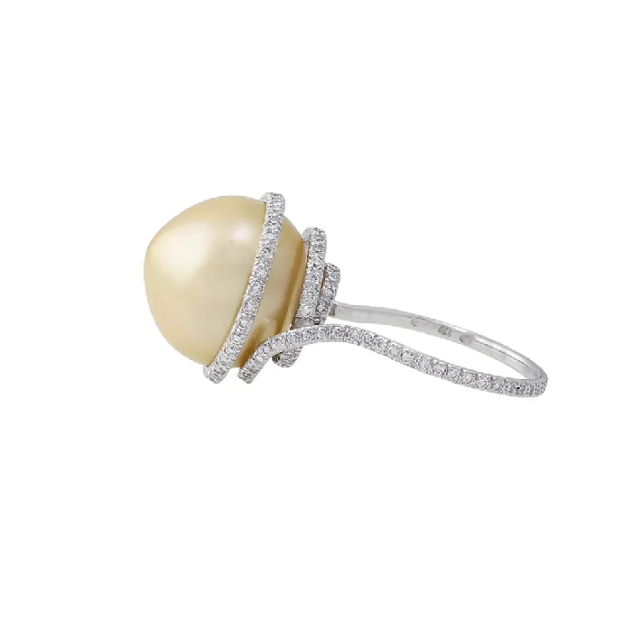 CJ Charles Jewelers Rings Platinum Diamond 14mm Gold Pearl Ring CJ Charles Jewelers Rings Platinum Diamond 14mm Gold Pearl Ring
