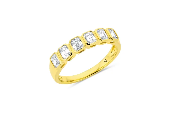CJ Charles Jewelers Yellow Gold Emerald Cut Diamond Band Rings