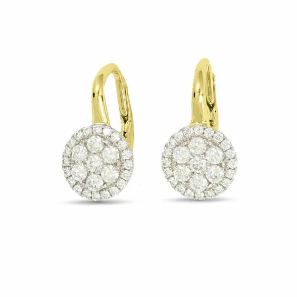 Croghans Earrings 56ctw Round Diamond Cluster 14K Gold Leverback Earrings Croghans Earrings 56ctw Round Diamond Cluster 14K Gold Leverback Earrings