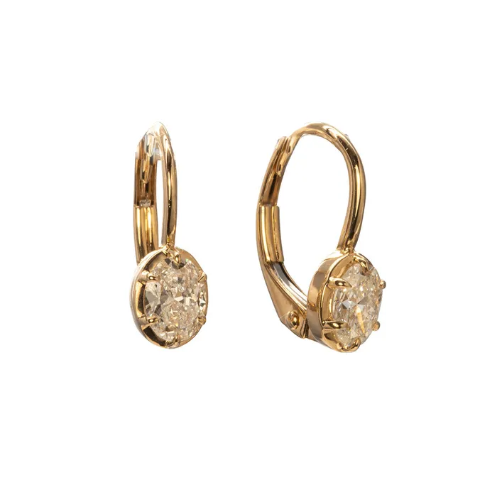 Croghans Earrings Oval Diamond 14K Yellow Gold Leverback Earrings