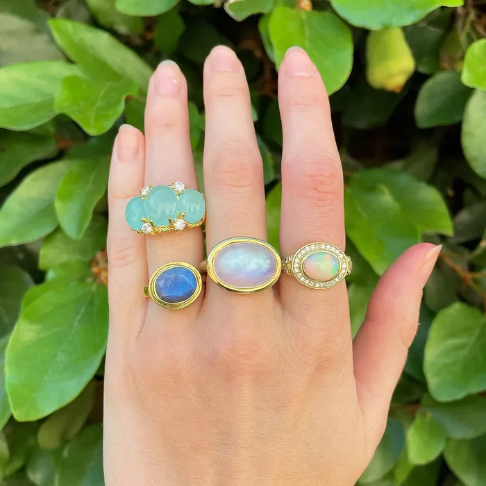 Croghans Rings Oval Cabochon Opal Diamond 14K Yellow Gold Ring