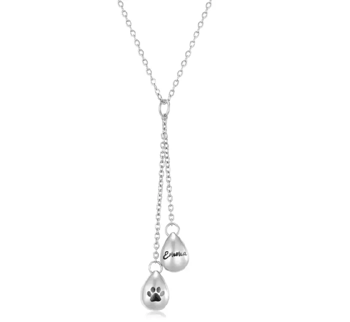 Custom Engraved Teardrop Cremation Urn Necklace Memorial Ash Holder Pendant for Human Pet Ashes Keepsake Jewelry Belbren Necklaces