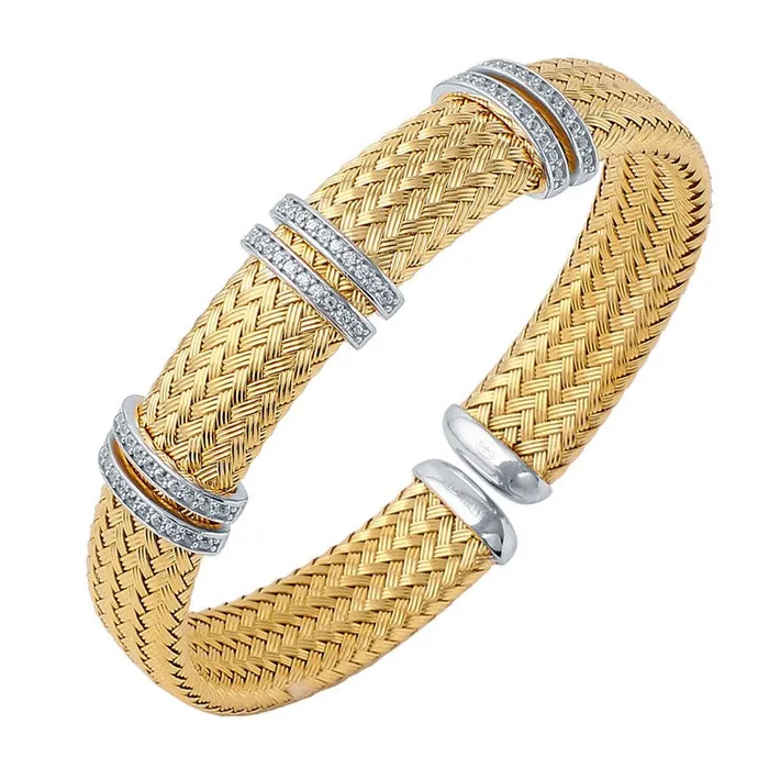CZ Gold Plated Silver 12mm Mesh Cuff Bangle Croghans Earrings