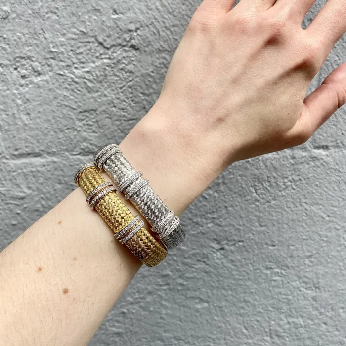 CZ Gold Plated Silver 12mm Mesh Cuff Bangle Croghans Earrings