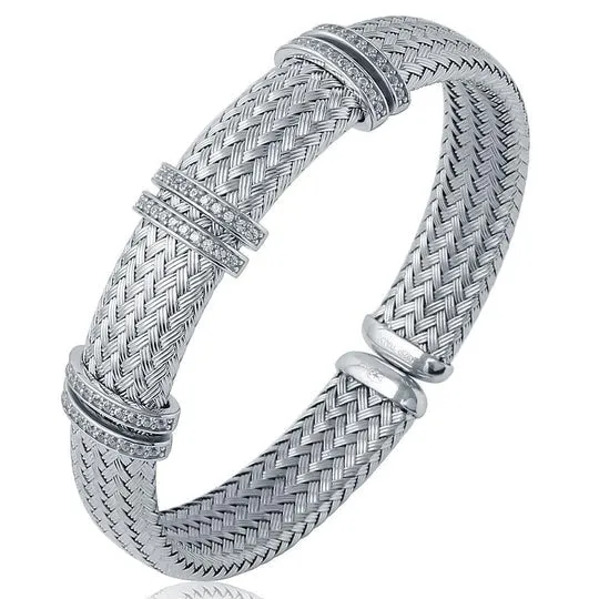 CZ Gold Plated Silver 12mm Mesh Cuff Bangle Croghans Earrings