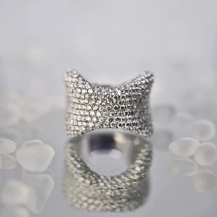 Diamond Source NYC Round Brilliant Pave Diamond Fashion Ring Set in 18K White Gold 732ct tw Rings
