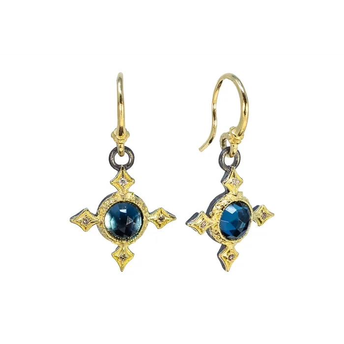 Earrings Armenta Armenta 18K Yellow Gold and Grey Sterling Silver London Blue Topaz and Diamond Earrings Earrings Armenta Armenta 18K Yellow Gold and Grey Sterling Silver London Blue Topaz and Diamond Earrings