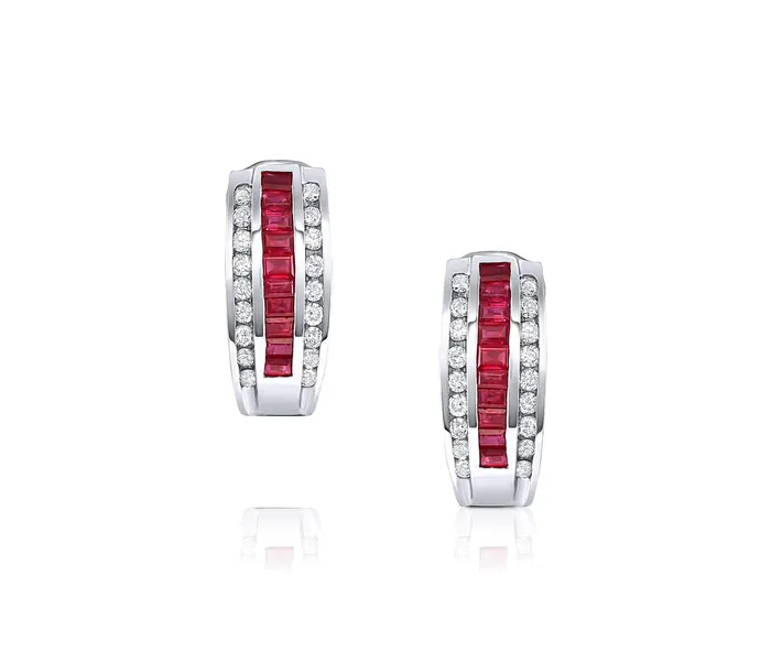 Earrings CJ Charles Jewelers Ruby Diamond Invisible Baguette Earrings