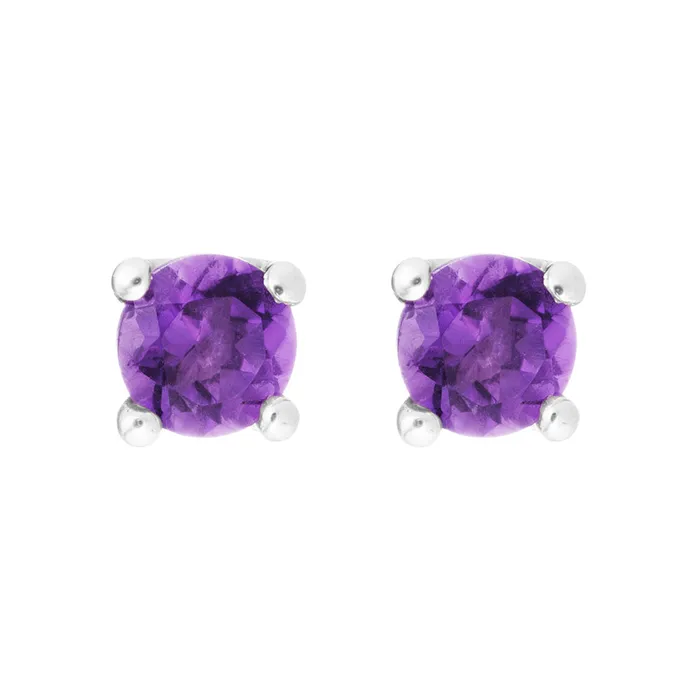 Earrings Croghans Amethyst 14K White Gold 4mm Stud Earrings