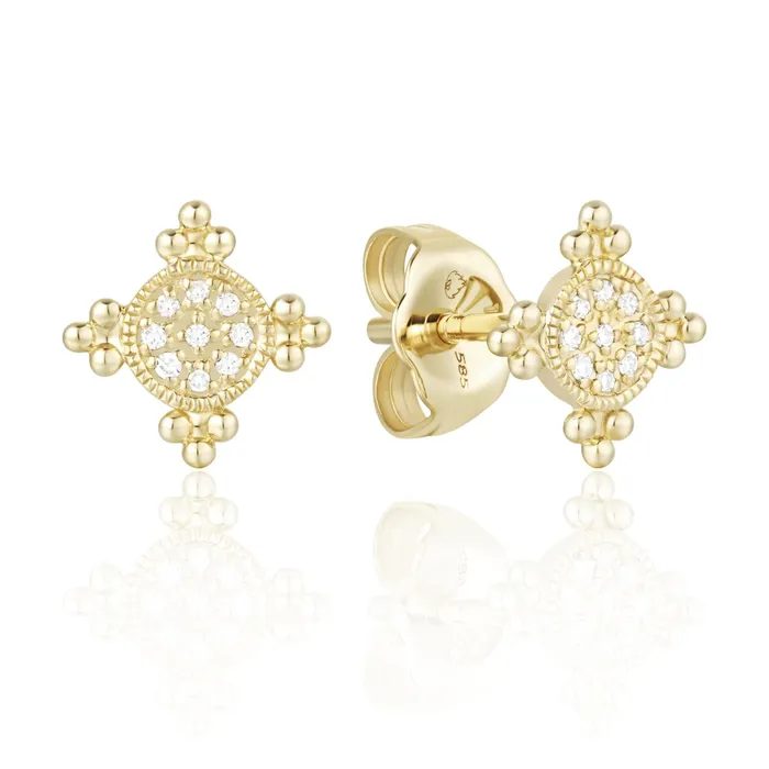 Earrings Croghans Diamond 14K Yellow Gold Granulation Stud Earrings