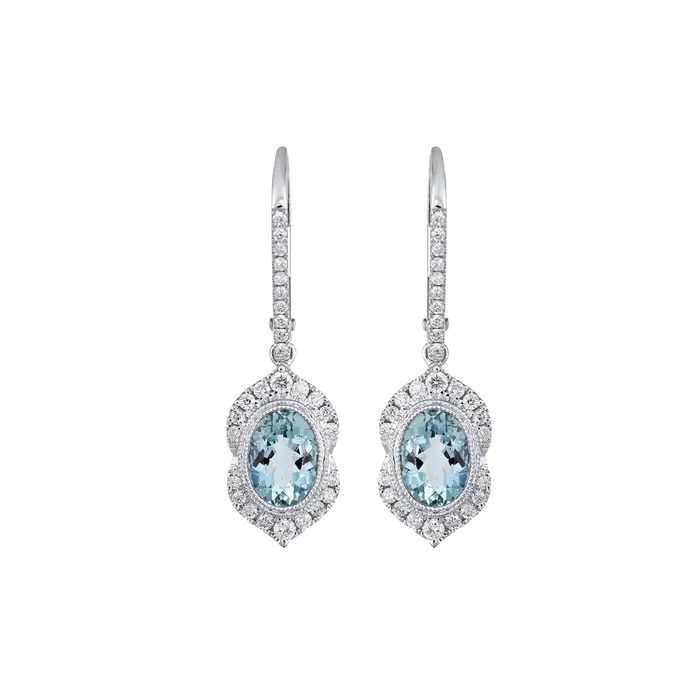 Earrings Meierotto Jewelers 14K White Gold Diamond and Aquamarine Dangle Earrings Earrings Meierotto Jewelers 14K White Gold Diamond and Aquamarine Dangle Earrings