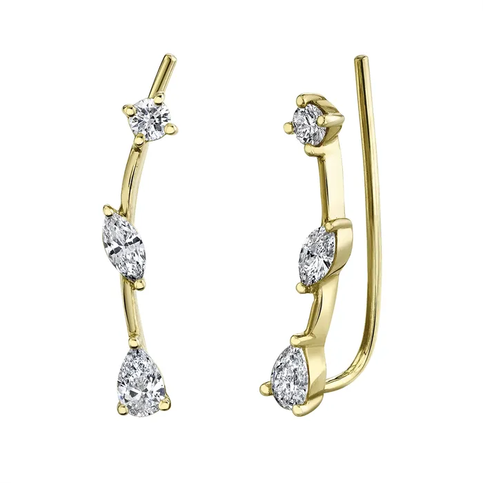 Earrings Meierotto Jewelers 14K Yellow Gold Marquise Pear and Round Diamond Climber Earrings