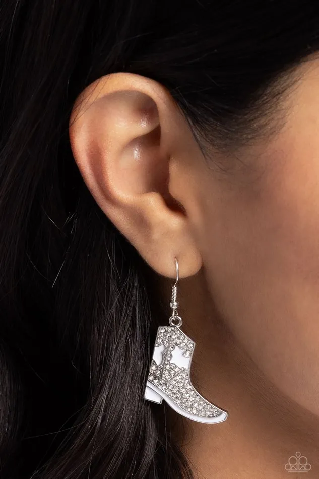 Earrings Paparazzi Earring Boot Scootin Bling White Paparazzi Jewelry