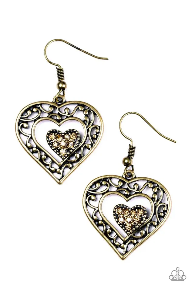 Earrings Paparazzi Jewelry Paparazzi Earring Hopeful Hearts Brass