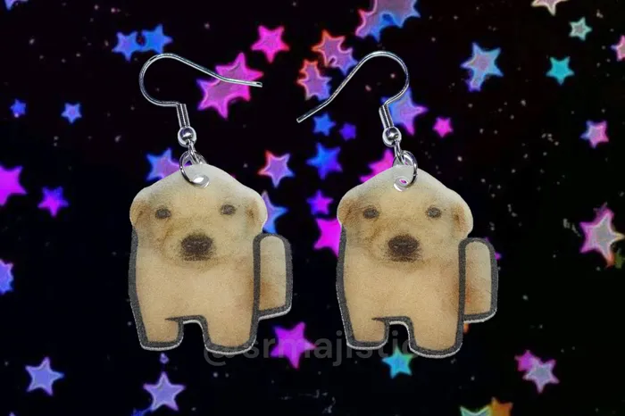 Earrings Sam Makes Things Among Us Jotchua Puppy Dog Meme Funny Handmade Earrings