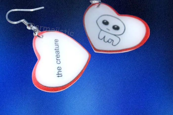 Earrings Sam Makes Things The Creature Autism TBH Creature Meme Character Locket Heart 2D detailed Handmade Earrings Earrings Sam Makes Things The Creature Autism TBH Creature Meme Character Locket Heart 2D detailed Handmade Earrings