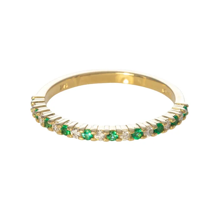Emerald Diamond Halfway 14K Yellow Gold Band Croghans Rings