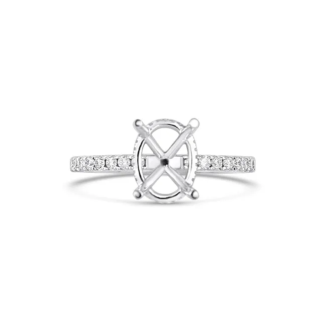 Engagement Collections 18K White Gold Semi Mount Diamond Ring with Hidden Oval Halo Rings