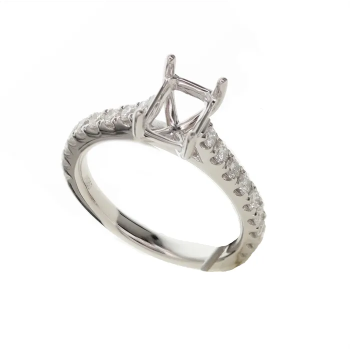 Engagement Collections Rings 18K White Gold Semi Mount Diamond Ring with Rectangle Head Engagement Collections Rings 18K White Gold Semi Mount Diamond Ring with Rectangle Head