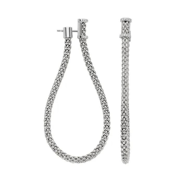 FOPE Earrings Fope 18K White Gold Essentials Collection Mesh Chain Dangle Earrings with Diamonds FOPE Earrings Fope 18K White Gold Essentials Collection Mesh Chain Dangle Earrings with Diamonds