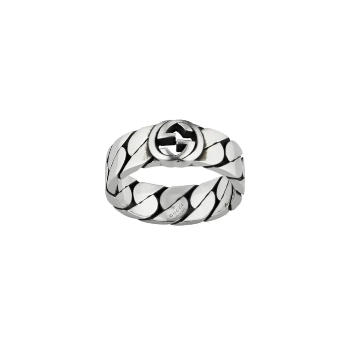 Gucci Sterling Silver 6mm Interlocking GG Ring with Gourmette Detail Gucci Rings Gucci Sterling Silver 6mm Interlocking GG Ring with Gourmette Detail Gucci Rings