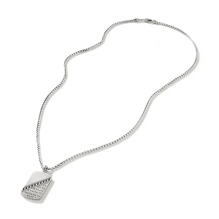 John Hardy Classic Chain Silver Carved Dog Tag Pendant on 27mm Box Chain Necklace John Hardy Necklaces John Hardy Classic Chain Silver Carved Dog Tag Pendant on 27mm Box Chain Necklace John Hardy Necklaces