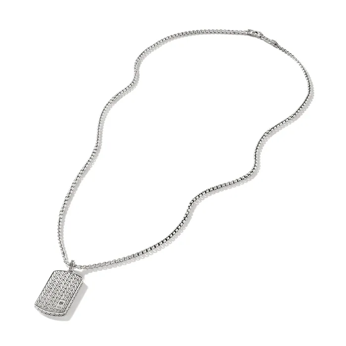 John Hardy Classic Chain Silver Carved Dog Tag Pendant on 27mm Box Chain Necklace John Hardy Necklaces John Hardy Classic Chain Silver Carved Dog Tag Pendant on 27mm Box Chain Necklace John Hardy Necklaces