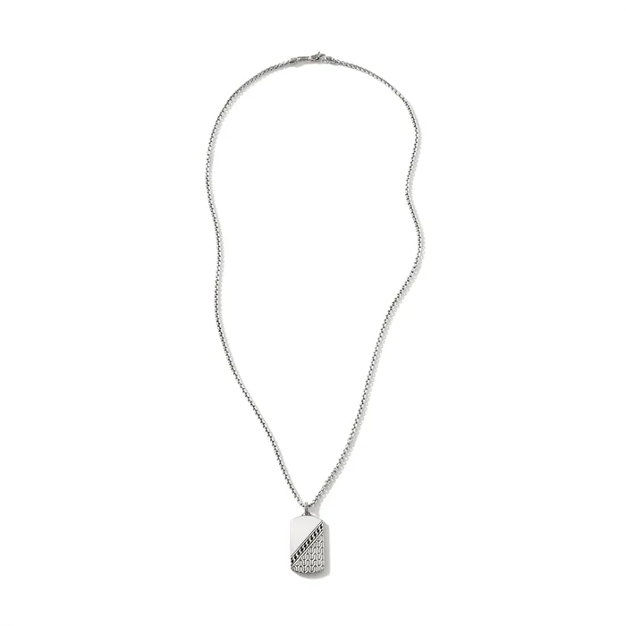 John Hardy Classic Chain Silver Carved Dog Tag Pendant on 27mm Box Chain Necklace John Hardy Necklaces John Hardy Classic Chain Silver Carved Dog Tag Pendant on 27mm Box Chain Necklace John Hardy Necklaces