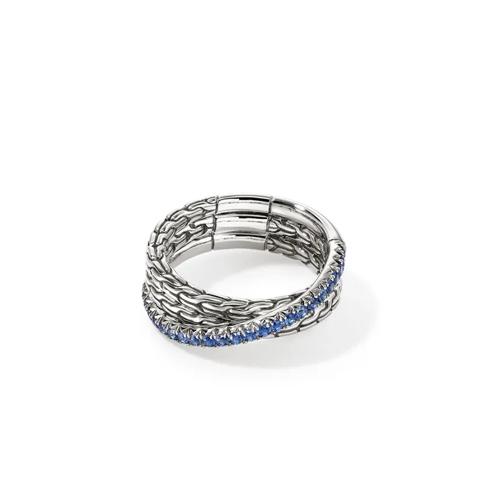 John Hardy John Hardy Silver Pave Crossover Ring with Blue Sapphire Rings