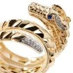 John Hardy Legends Naga 18K Gold Heritage Diamond Pave Dragon Coil Ring with Blue Sapphire Eyes John Hardy Rings John Hardy Legends Naga 18K Gold Heritage Diamond Pave Dragon Coil Ring with Blue Sapphire Eyes John Hardy Rings