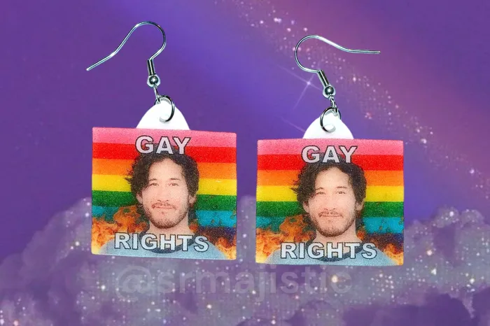 Markiplier Flaming Pride Flag Handmade Earrings Sam Makes Things Earrings