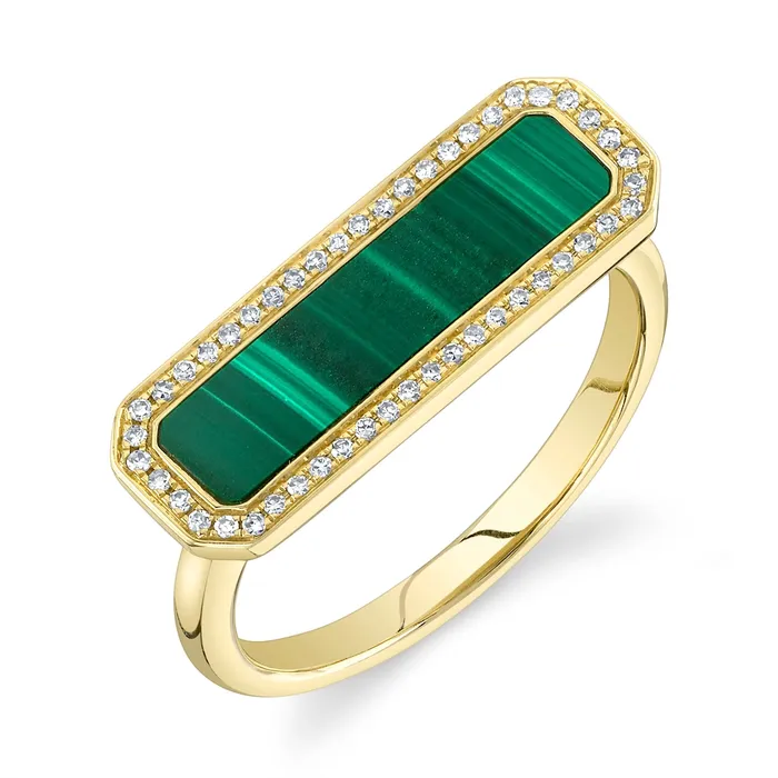 Meierotto Jewelers 14K Yellow Gold Malachite and Diamond Bar Ring Rings