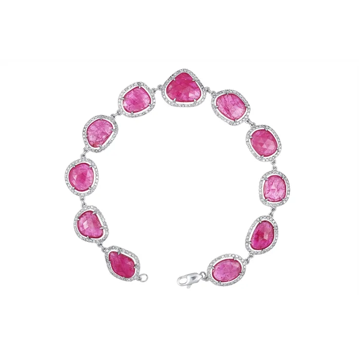 Meierotto Jewelers Bracelets 14K White Gold MultiShaped Ruby with Diamond Halo Bracelet Meierotto Jewelers Bracelets 14K White Gold MultiShaped Ruby with Diamond Halo Bracelet
