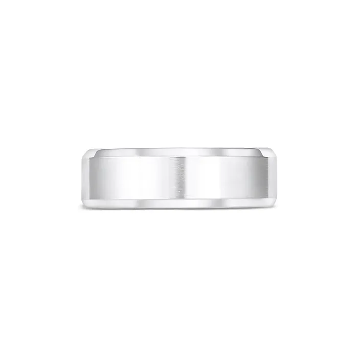 Mens Bands Rings 7mm 14K White Gold Beveled Edge Wedding Band with Brushed Finish Mens Bands Rings 7mm 14K White Gold Beveled Edge Wedding Band with Brushed Finish