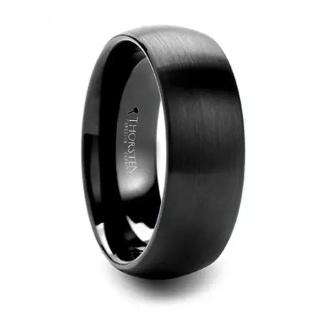 Mens Bands Rings Domed Brushed Black Tungsten 6mm Band