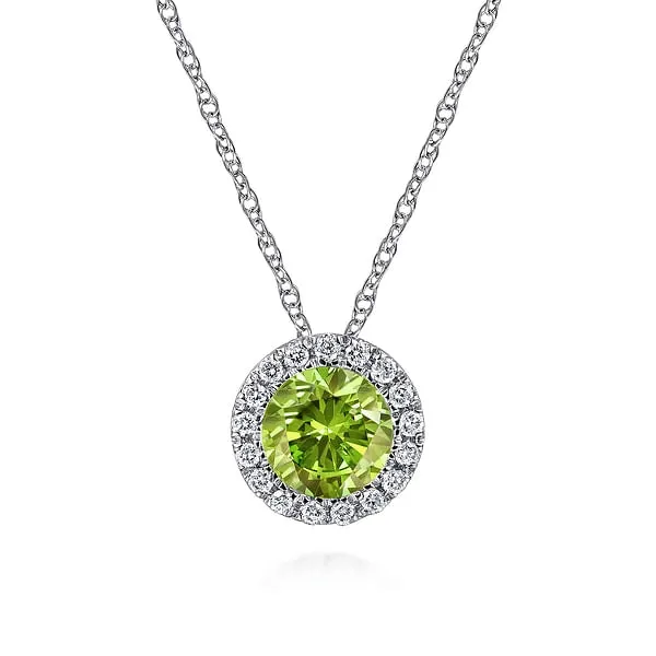 Necklaces 14K White Gold Peridot and Diamond Necklace Gabriel Co
