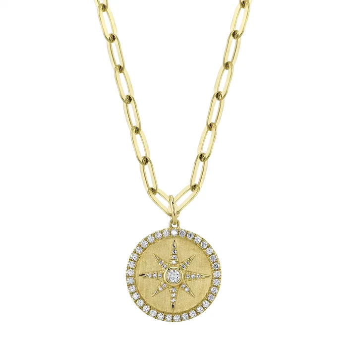 Necklaces 14K Yellow Gold Diamond Star Paper Clip Link Necklace Meierotto Jewelers Necklaces 14K Yellow Gold Diamond Star Paper Clip Link Necklace Meierotto Jewelers