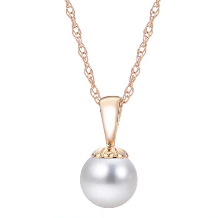 Necklaces Croghans 8mm Akoya Pearl 14K Yellow Gold Pendant Necklace