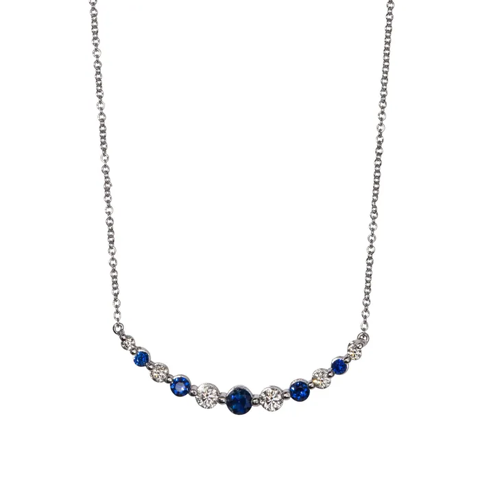 Necklaces Croghans Graduated Sapphire Diamond Cruved Bar 14K Gold Necklace Necklaces Croghans Graduated Sapphire Diamond Cruved Bar 14K Gold Necklace