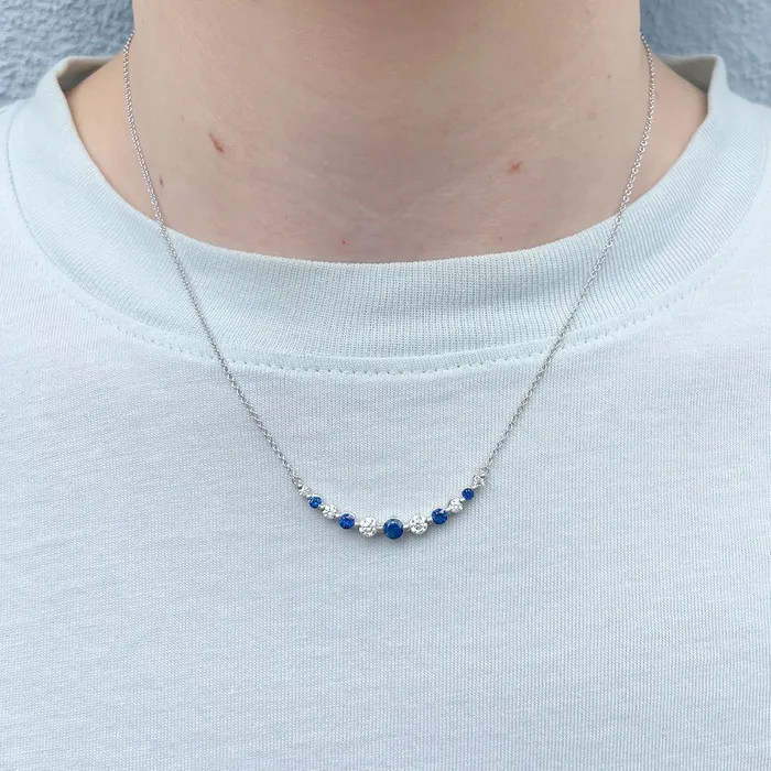 Necklaces Croghans Graduated Sapphire Diamond Cruved Bar 14K Gold Necklace