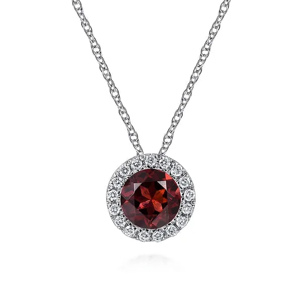 Necklaces Gabriel Co 14K White Gold Garnet and Diamond Necklace