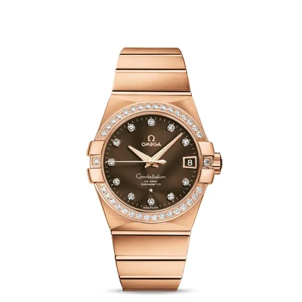Omega Bracelets Omega Constellation 38mm Watch Ref 12355382163001 Brown Diamond Index Dial Diamond Bezel 18K Rose Gold Bracelet Omega Bracelets Omega Constellation 38mm Watch Ref 12355382163001 Brown Diamond Index Dial Diamond Bezel 18K Rose Gold Bracelet