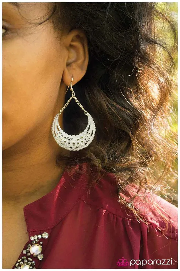 Paparazzi Earring Over the Moon White Paparazzi Jewelry Earrings