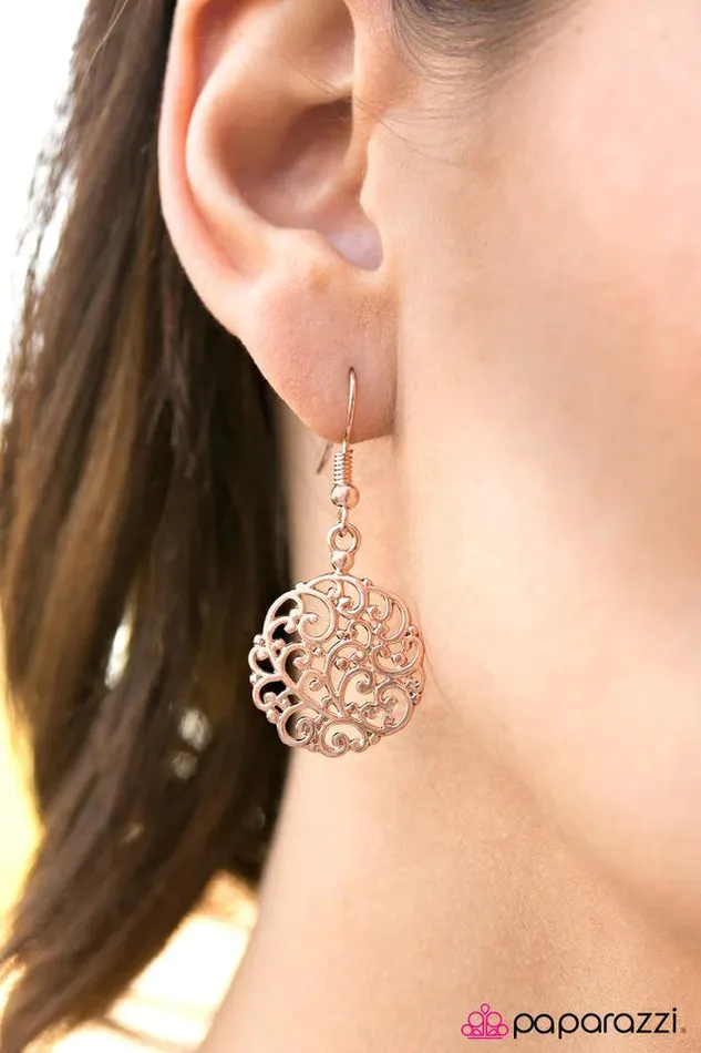 Paparazzi Earring Whats Yours Is VINE Rose Gold Paparazzi Jewelry Earrings