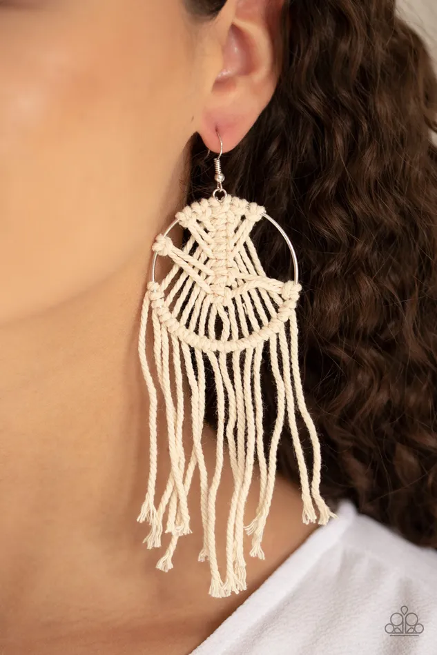 Paparazzi Jewelry Earrings Paparazzi Earring MACRAME Myself and I White